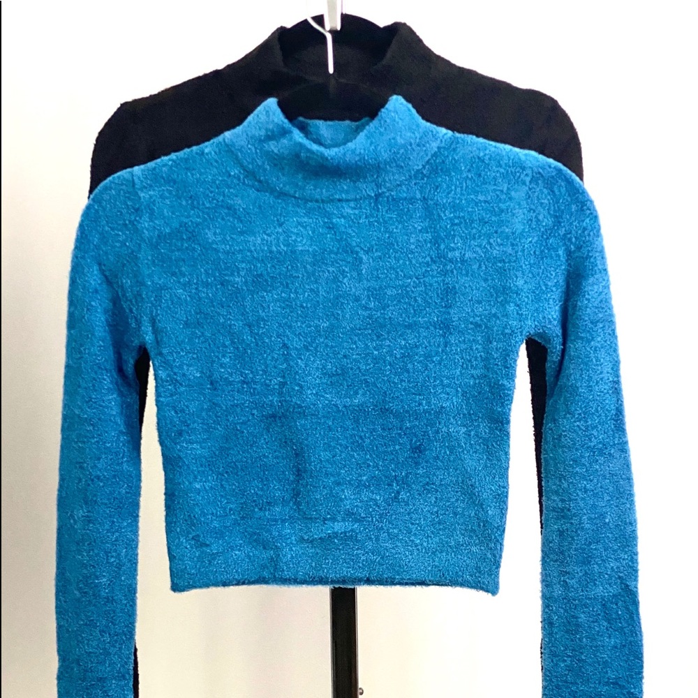 NEW:  CROP MOCK NECK FITTED SWEATER | COBALT BLUE